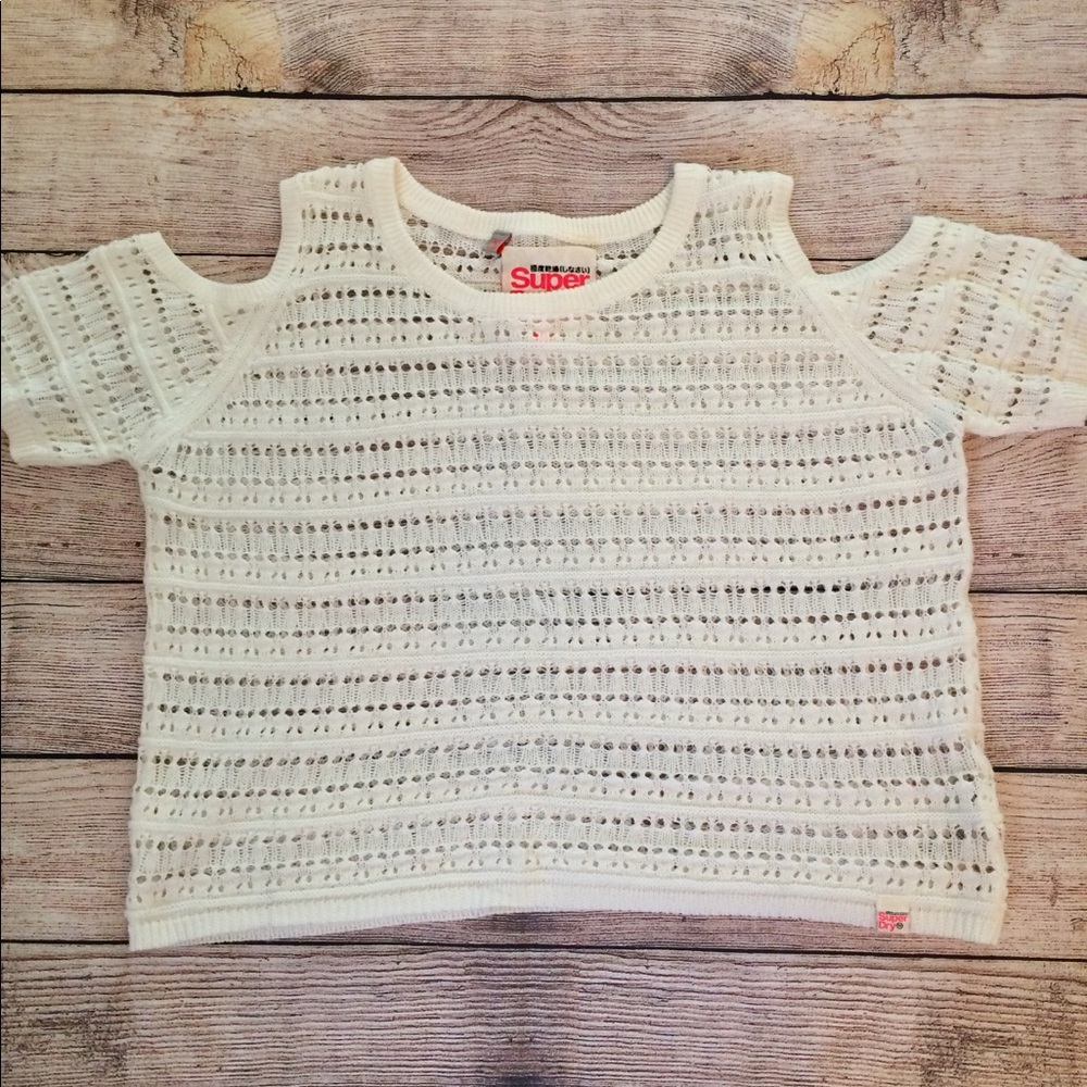 Superdry White Cropped Sweater Size Large
